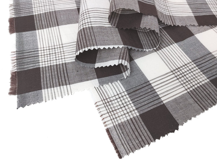 Space Dyed Ramie Cotton Brown Plaid Fabric (1627)