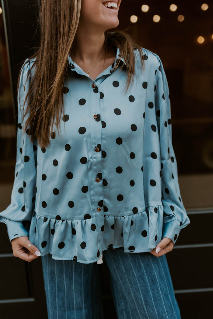 Spotted In Satin Top- Blue