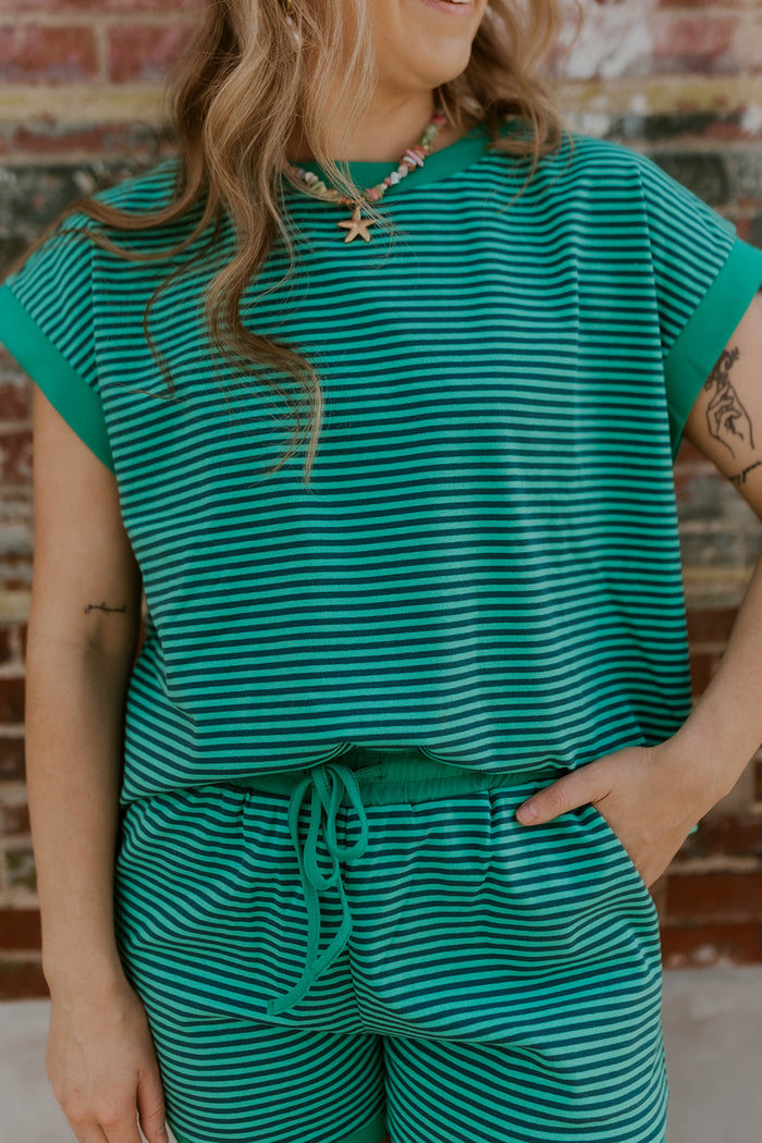 Striped Knit Top and Shorts Lounge Set