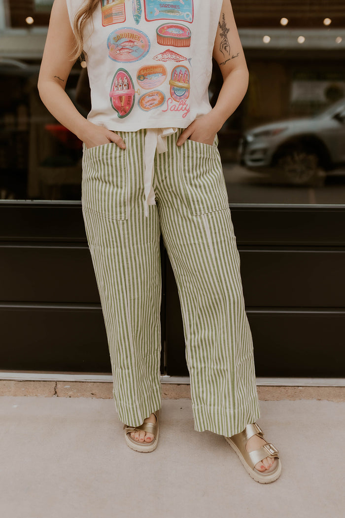 The Boardwalk Striped Pants- Lime