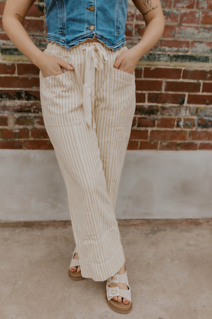 The Boardwalk Striped Pants- Taupe