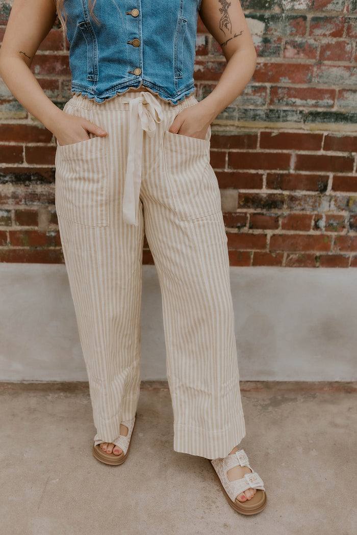The Boardwalk Striped Pants- Taupe