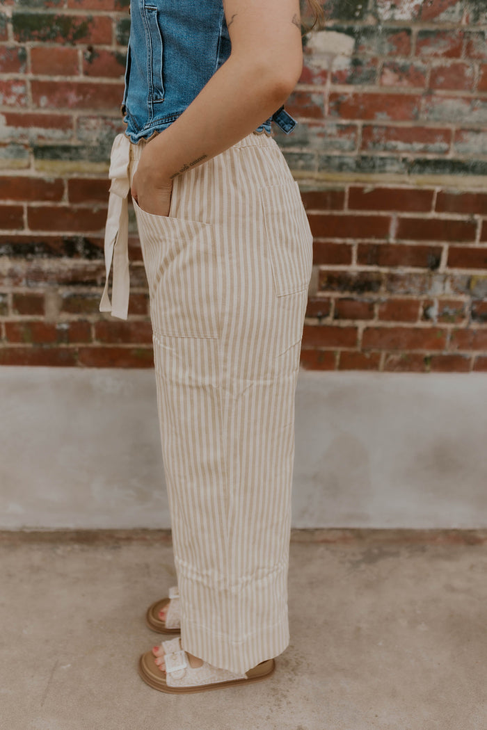 The Boardwalk Striped Pants- Taupe