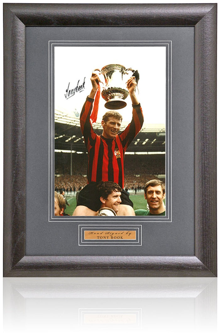 Tony Book Manchester City Hand Signed 1969 FA Cup Photograph 15x19" Framed COA