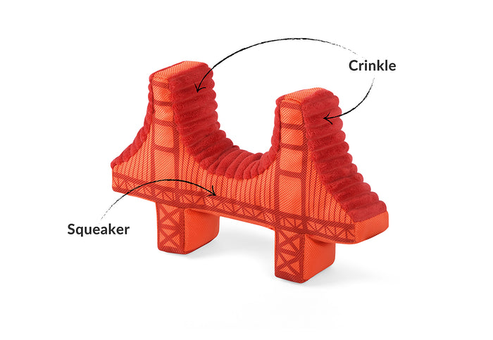P.L.A.Y. Totally Touristy Golden Gate Bridge Dog Toy - Features Info