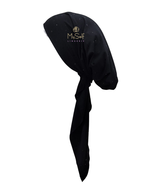 Triple Up Black Sequins Unlined Pre-Tied Bandanna myselflingerie.com