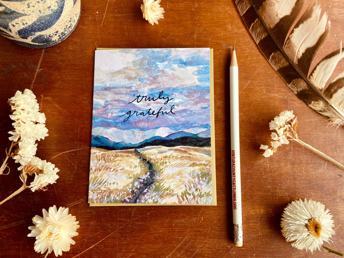 Truly Grateful Prairie Mountain Landscape Painting Card