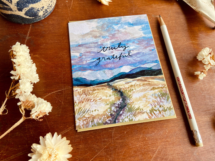 Truly Grateful Prairie Mountain Landscape Painting Card