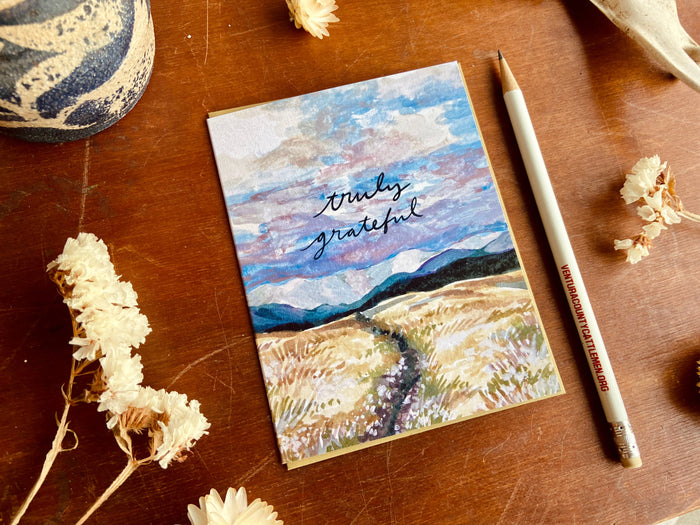 Truly Grateful Prairie Mountain Landscape Painting Card