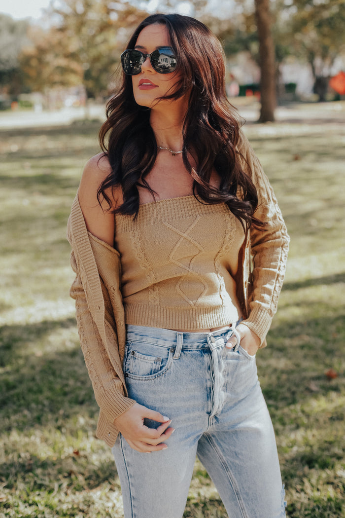 Tube Top & Cardigan Sweater Set (Khaki) - M/L LEFT!