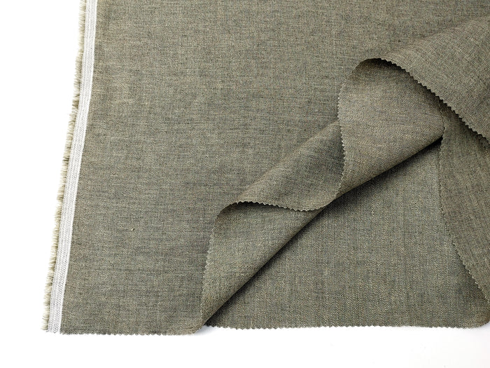 Twill Weave Khaki Chambray: Linen-Nylon Blend with Two-Tone Yarn & Pre-Washed Softness 8088