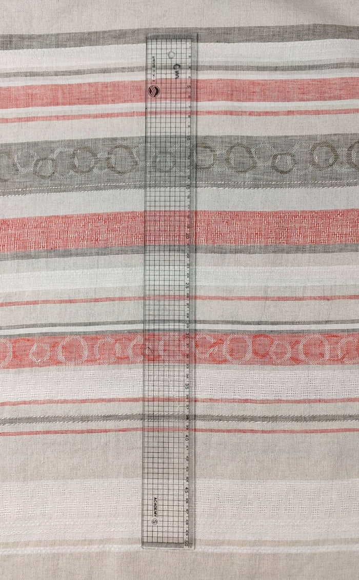 Unique Elegance: 100% Linen Multi Pattern Horizontal Stripe Jacquard Fabric 7136 - The Linen Lab - Red