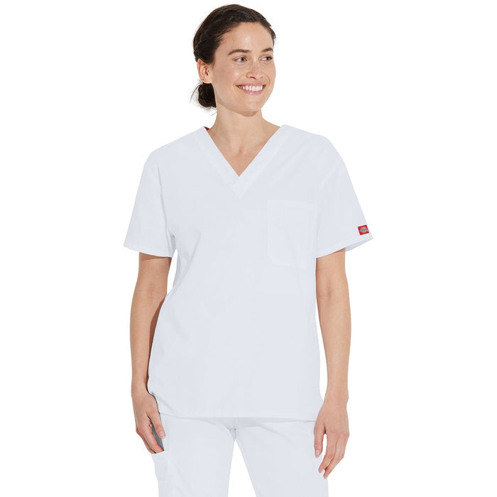 Unisex EDS Signature Tuckable V-Neck Scrub Top - White - 1