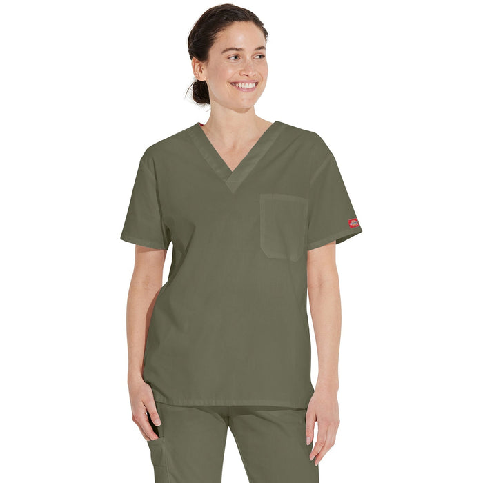 Unisex EDS Signature Tuckable V-Neck Scrub Top - Olive - 1