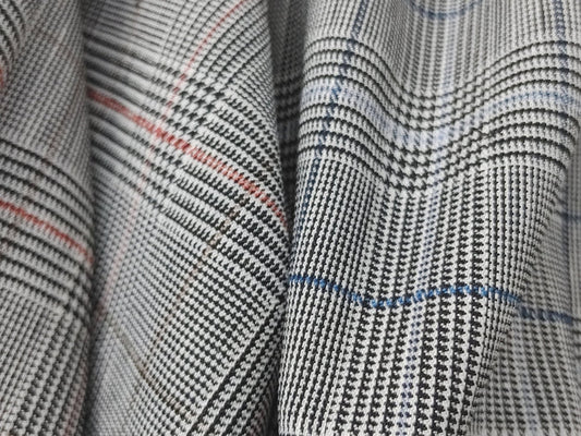 Urban Plaid Flex: Linen Rayon Polyester PU Stretch Twill Fabric 6233 6234 - The Linen Lab - Blue