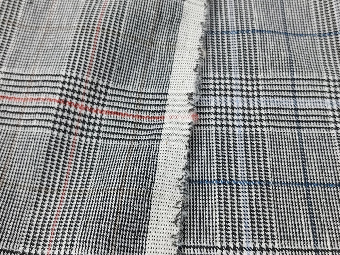 Urban Plaid Flex: Linen Rayon Polyester PU Stretch Twill Fabric 6233 6234 - The Linen Lab - Blue