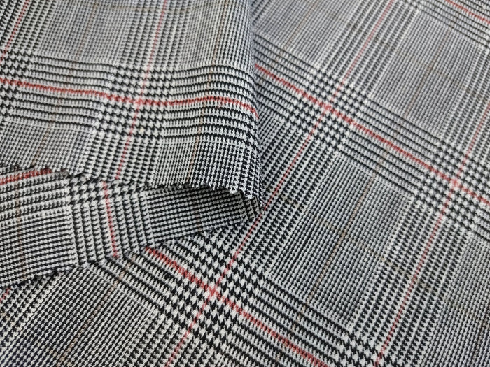 Urban Plaid Flex: Linen Rayon Polyester PU Stretch Twill Fabric 6233 6234 - The Linen Lab - Blue