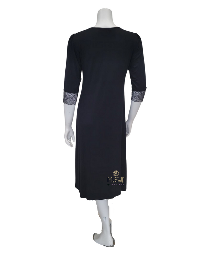 Vanilla Night and Day B49 Lace Button Down Antique Black Modal Nightshirt myselflingerie.com
