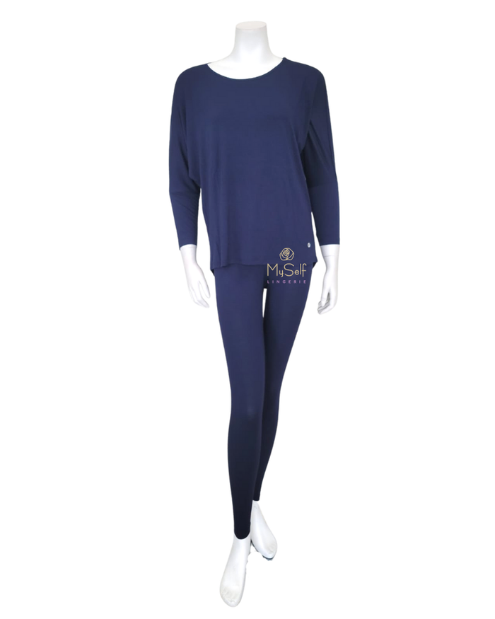 Vanilla Night and Day Navy Round Neck Modal Pajamas Set