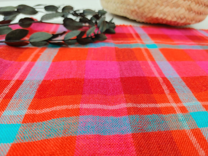Vibrant Red Madras Plaid Linen: Medium-Light Weight 7813 - The Linen Lab - Red