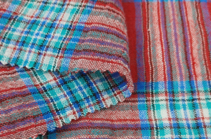 Vibrant Wrinkle-Textured Plaid: Linen Polyester Blend for Effortless Style 7580 - The Linen Lab - Red