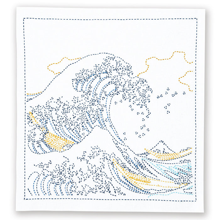 Views of Mt. Fuji Sashiko Embroidery Kit - Great Wave-Stitched Modern