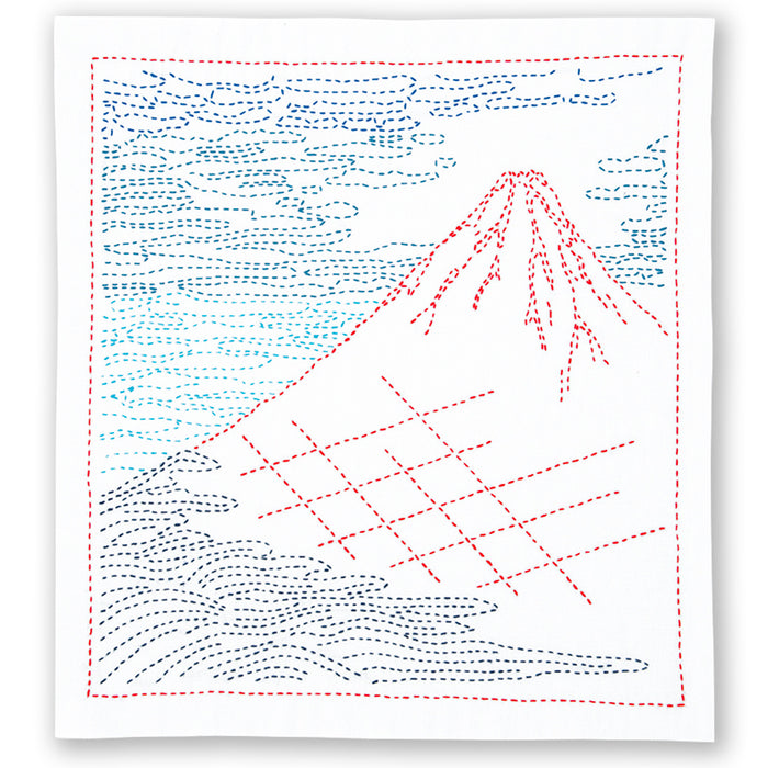 Views of Mt. Fuji Sashiko Embroidery Kit - Red Fuji-Stitched Modern