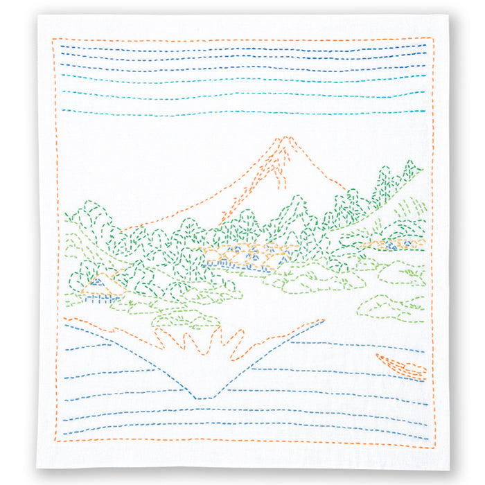 Views of Mt. Fuji Sashiko Embroidery Kit - Upside Down Fuji-Stitched Modern