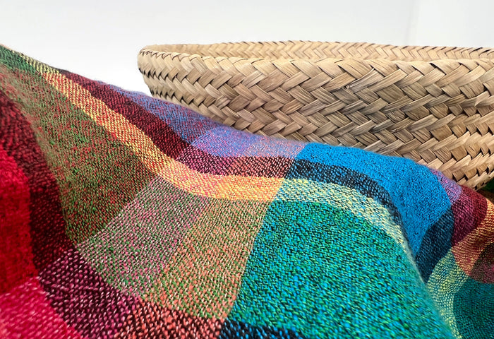 Vivid Multicolor Madras Plaid Linen Blend Fabric – Light Weight with Natural Wrinkle Effect  7587