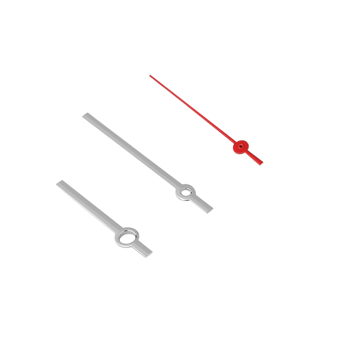 Watch Hands: Baton Silver Finish + Red Seconds Hand