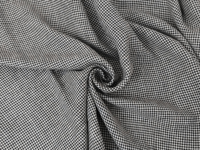 White & Black Gingham Check Linen-Polyester Fabric | Twill Weave, Pre-Washed 8068
