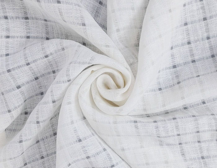 White Linen Blend Sheer Fabric with Checkered Weave 2427 - The Linen Lab - White