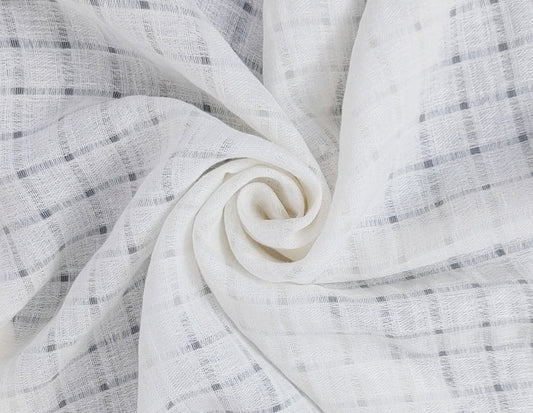 White Linen Blend Sheer Fabric with Checkered Weave 2427 - The Linen Lab - White