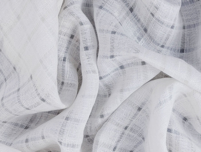 White Linen Blend Sheer Fabric with Checkered Weave 2427 - The Linen Lab - White