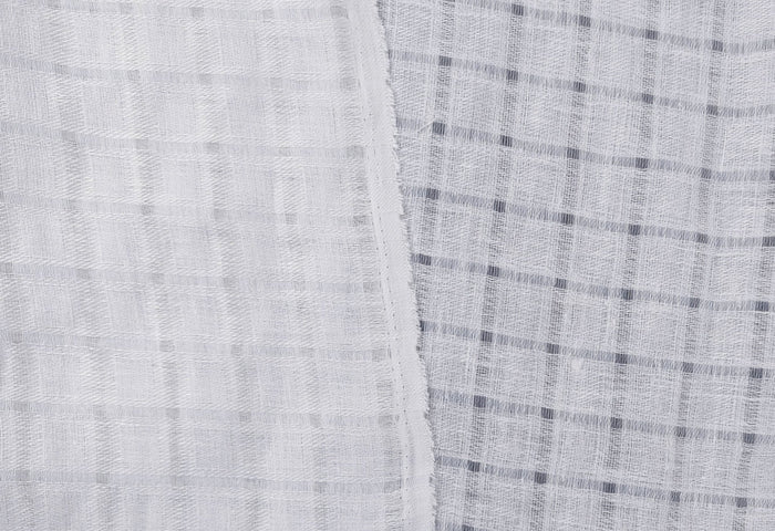 White Linen Blend Sheer Fabric with Checkered Weave 2427 - The Linen Lab - White