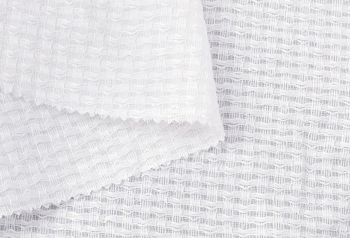 White Linen Cotton Dobby with Uneven Weave and Check Pattern 4899 - The Linen Lab - White