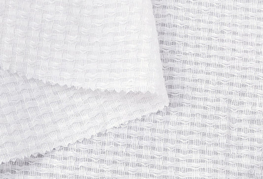 White Linen Cotton Dobby with Uneven Weave and Check Pattern 4899 - The Linen Lab - White