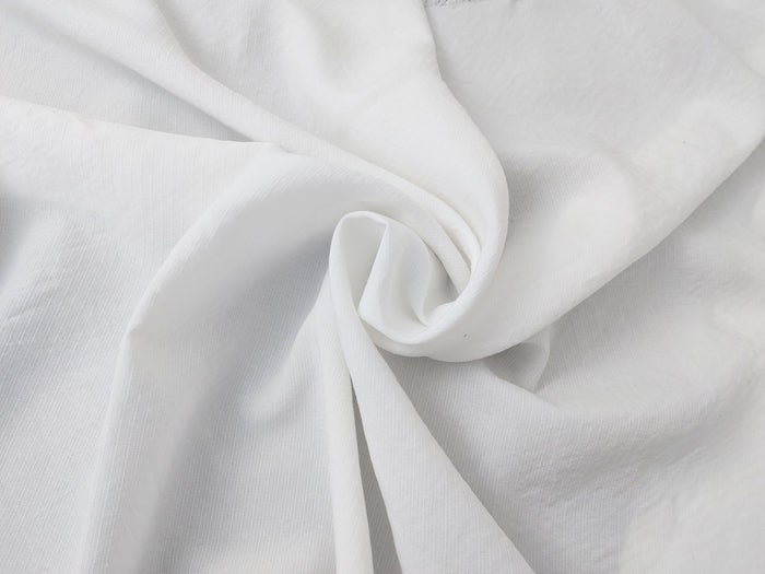 White Linen-Rayon Fabric with Delicate Stripes and Subtle Wrinkle Effect 7648 - The Linen Lab - White