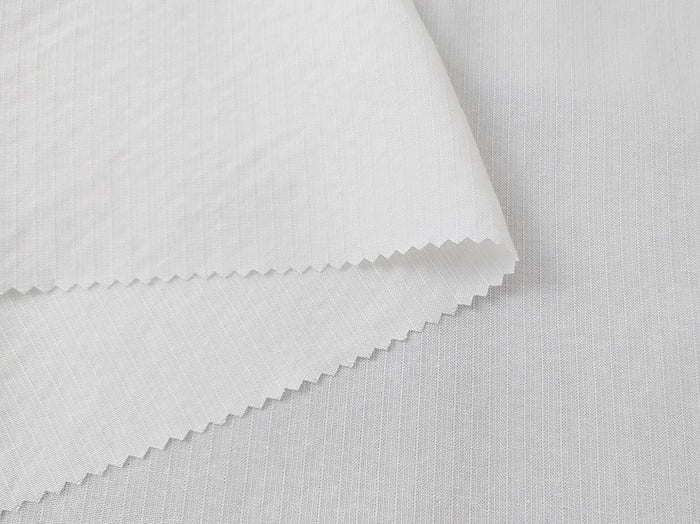 White Linen-Rayon Fabric with Delicate Stripes and Subtle Wrinkle Effect 7648 - The Linen Lab - White