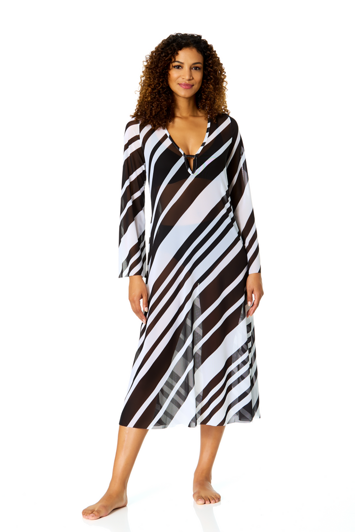Women's Bardot Stripe Keyhole Mesh Maxi Dress Cover Up
