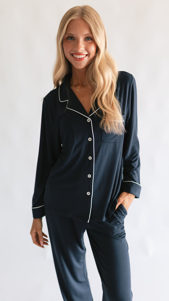 Women's Button Up Set In Navy
