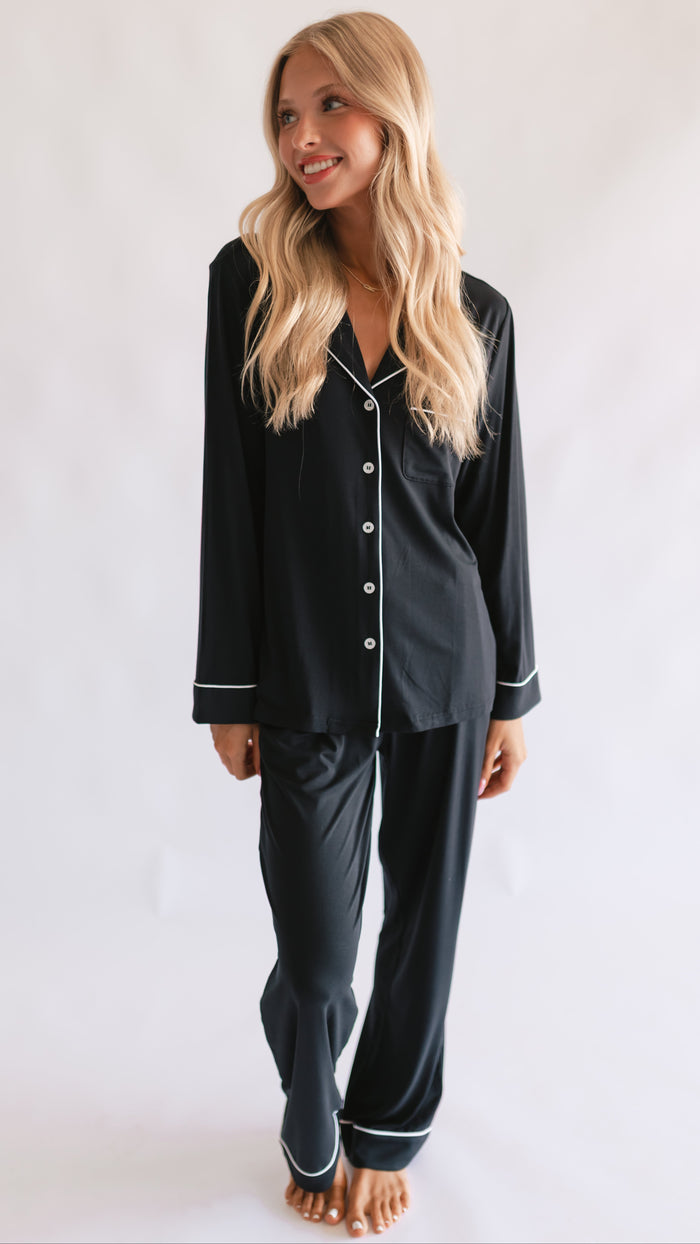 Women's Button Up Set In Solid Black