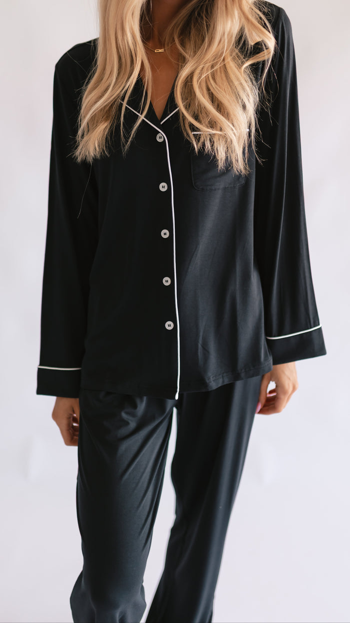 Women's Button Up Set In Solid Black