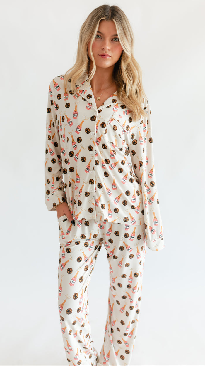 Women's Button Up Set In Sparkle & Sip