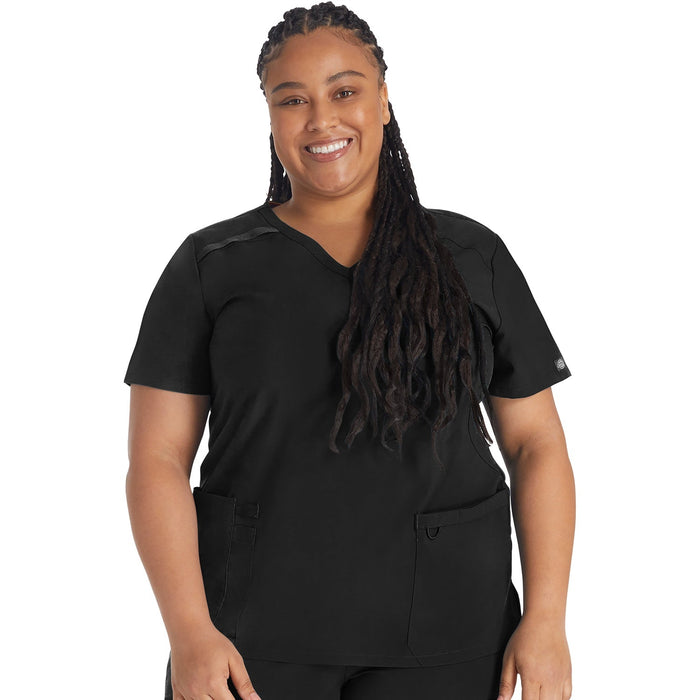 Women's EDS Essentials Mock Wrap Scrub Top - Black - 1