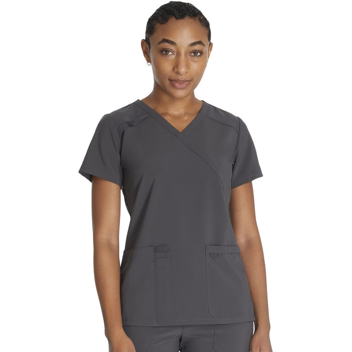 Women's EDS Essentials Mock Wrap Scrub Top - Pewter - 1