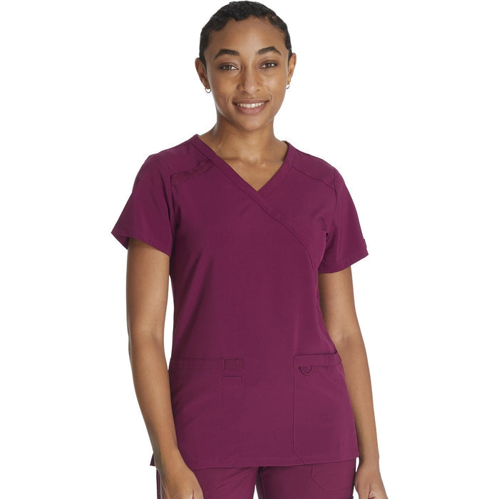 Women's EDS Essentials Mock Wrap Scrub Top - Wine - 1