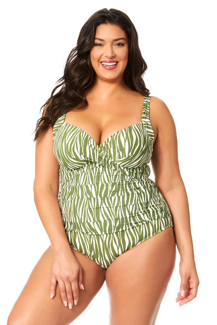 Women's Plus Sierra Woodblock Underwire Surplice One Piece Swimsuit