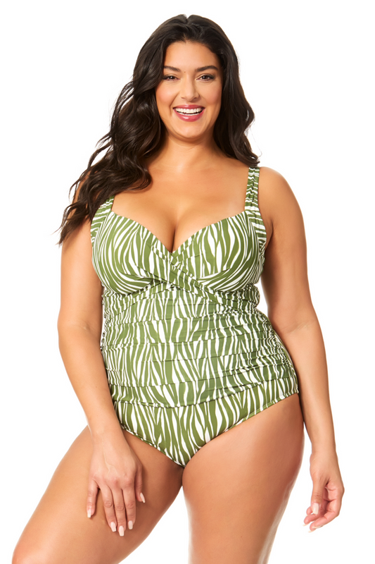 Women's Plus Sierra Woodblock Underwire Surplice One Piece Swimsuit