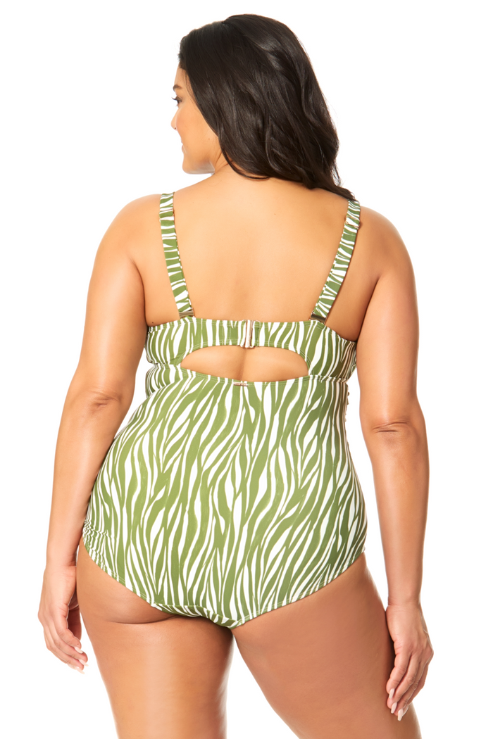 Women's Plus Sierra Woodblock Underwire Surplice One Piece Swimsuit